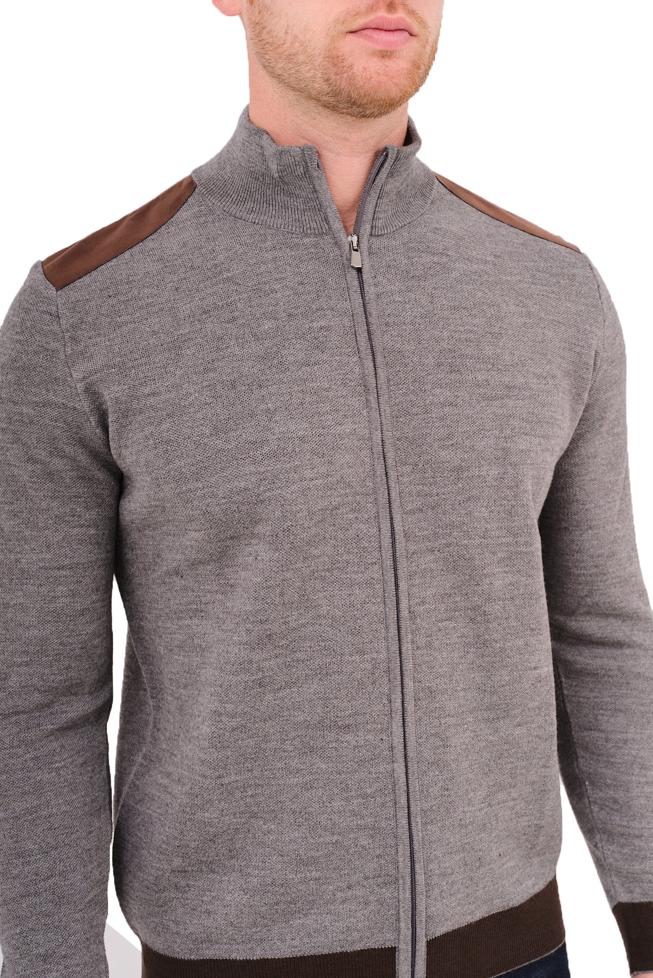 ΑΝΔΡΙΚΗ ΖΑΚΕΤΑ CARDIGAN PORTOBELLO'S ΣΕ ΣΚΟΥΡΟ ΓΚΡΙ ΧΡΩΜΑ ΚΑΙ ΚΑΦΕ ΛΕΠΤΟΜΕΡΕΙΕΣ