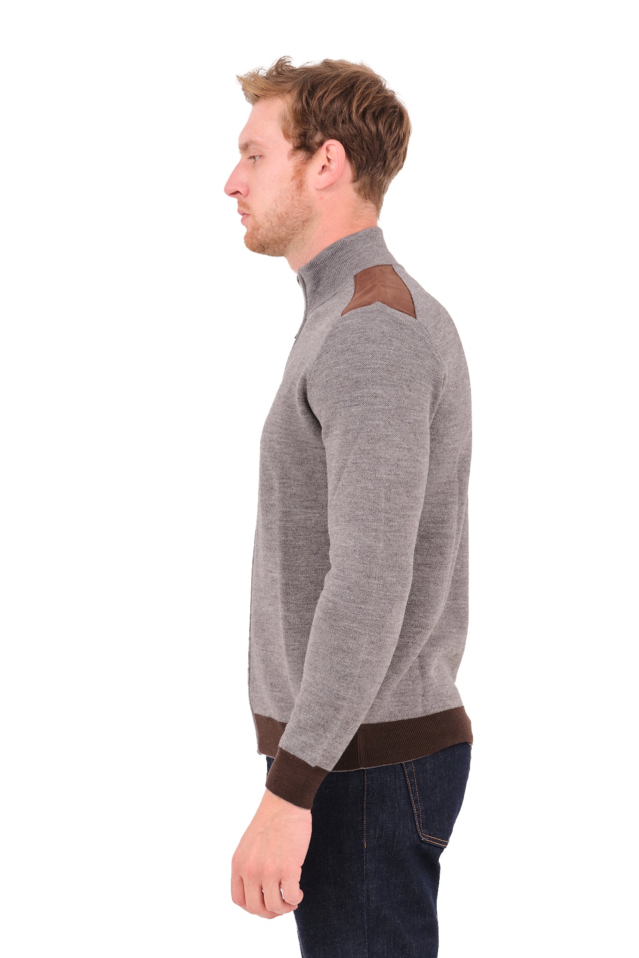 ΑΝΔΡΙΚΗ ΖΑΚΕΤΑ CARDIGAN PORTOBELLO'S ΣΕ ΣΚΟΥΡΟ ΓΚΡΙ ΧΡΩΜΑ ΚΑΙ ΚΑΦΕ ΛΕΠΤΟΜΕΡΕΙΕΣ