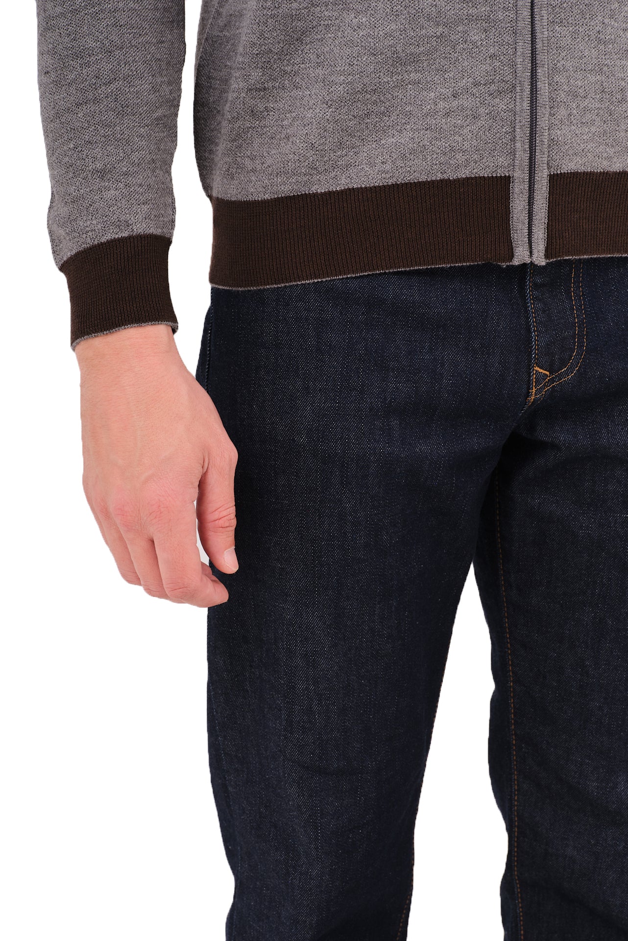 ΑΝΔΡΙΚΗ ΖΑΚΕΤΑ CARDIGAN PORTOBELLO'S ΣΕ ΣΚΟΥΡΟ ΓΚΡΙ ΧΡΩΜΑ ΚΑΙ ΚΑΦΕ ΛΕΠΤΟΜΕΡΕΙΕΣ